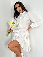 Молочное хлопковое платье с юбкой-солнцем, размер S