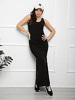 Черное длинное платье с боковыми разрезами, размер L
