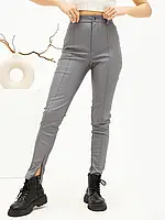 Темно-серые облегающие брюки из эко-кожи, размер L