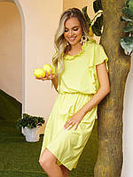 Желтое платье с воланами и рюшами, размер S