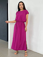 Фиолетовое однотонное платье с боковым разрезом, размер S