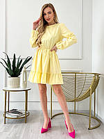 Желтое приталенное платье с воланом, размер XL