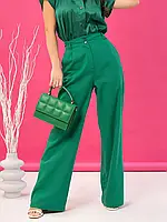 Коттоновые широкие брюки зеленого цвета, размер S