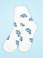 Бело-синие теплые носки с принтом, размер 36-41