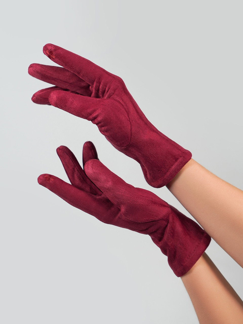 Фіолетові однотонні рукавички з еко-замші на хутрі, розмір 7