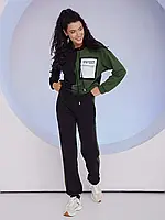 Черно-зеленый костюм с накладным карманом, размер S