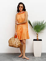Оранжевое платье-рубашка с воланами, размер S