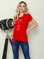 Красная хлопковая футболка с романтичным принтом, размер S