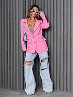 Розовый приталенный пиджак с карманами, размер S