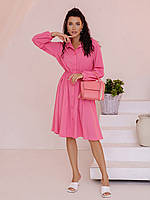 Розовое приталенное платье-рубашка, размер L