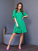 Зеленое платье-рубашка на пуговицах, размер L