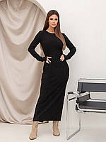 Черное длинное платье в рубчик, размер S