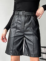 Черные шорты бермуды из эко-кожи, размер XL