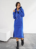 Синя утеплена флісом сукня з капюшоном, розмір M
