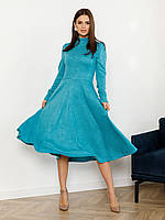 Бирюзовое ангоровое платье с воротником-стойкой, размер S