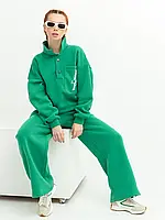 Зеленый свободный теплый костюм с карманом, размер S