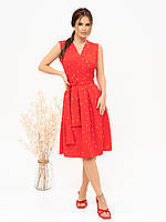 Красное в горошек платье-халат без рукавов, размер L