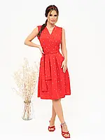 Красное в горошек платье-халат без рукавов, размер XL