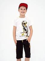 Молочная хлопковая футболка с динозавром, размер 134