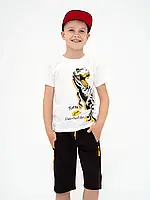 Молочная хлопковая футболка с динозавром, размер 152