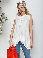 Молочная асимметричная блуза без рукавов с воланом, размер S