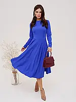 Синее классическое платье с длинными рукавами, размер M