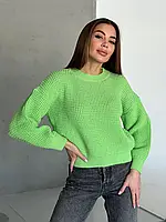 Салатовый вязаный свитер из шерсти, размер S