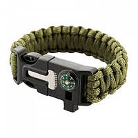 PARACORD БРАСЛЕТ З ВИСКОРЕМ, КОМПАСОМ ТА СВИСТКОМ ОЛИВА  /\