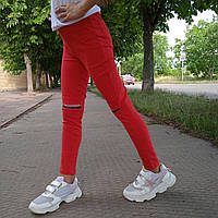 Подростковые лосины с прорезями на коленях "Nigexiong" Красные 16(85 см./10-11 лет)