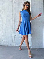 Голубое классическое платье без рукавов, размер M