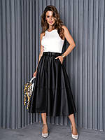 Черная кожаная юбка трапеция, размер XL
