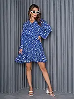 Темно-голубое платье на пуговицах с клиньями, размер S