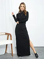 Черное длинное платье в рубчик, размер L