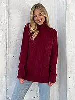 Бордовий светр об'ємної в'язки з високим горлом, розмір XL