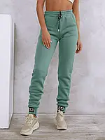 Мятные теплые штаны с нашивками на манжетах, размер XL