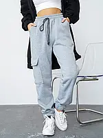 Светло-серые брюки карго с накладными карманами, размер M