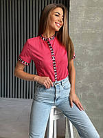 Малиновая рубашка из льна с вышивкой, размер XXL