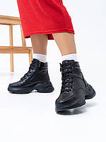 Черные кожаные ботинки в спортивном стиле, размер 36