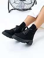 Демисезонные ботинки из черной замши на байке, размер 40