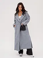 Серое кашемировое пальто с разрезами, размер 3XL
