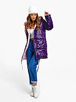 Фиолетово-розовая двусторонняя куртка с капюшоном, размер 3XL