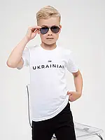 Белая хлопковая футболка с патриотической надписью, размер 158