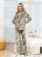 Махровая серая пижама на пуговицах с фруктовым рисунком, размер XXL