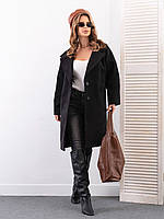 Черное демисезонное кашемировое пальто кокон свободного кроя с английским воротником