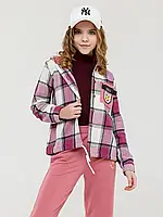 Розовая клетчатая байковая рубашка на кулиске, размер 116