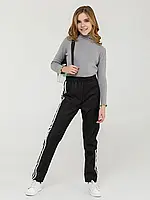 Черные джинсовые брюки с лампасами, размер 134