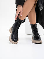 Черно-бежевые высокие ботинки на меху, размер 38