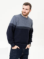 Темно-синий шерстяной свитер с контрастным низом, размер M