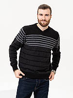 Черный шерстяной пуловер с полосками, размер M
