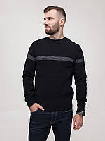Черный вязаный свитер с полоской, размер XL
